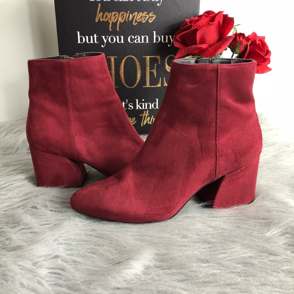 Top Shop Berry Suede Vegan Gold Side Zip Bootie - Picture 2 of 8